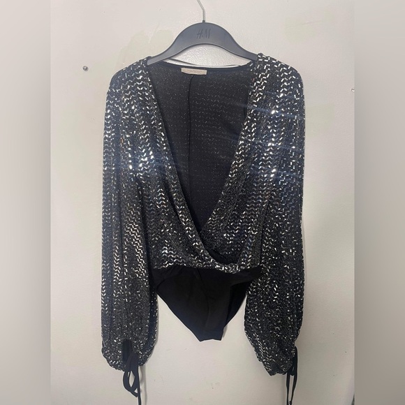 Zara silver bodysuit/ blouse formal size small - Picture 3 of 8